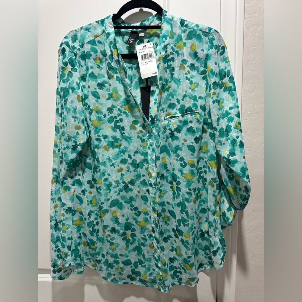 KUT from the Kloth Green Abstract Print Blouse | XL | Nordstrom